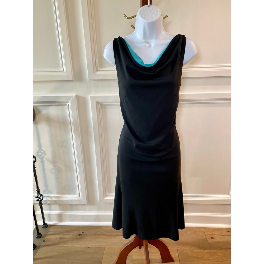 Express Black Dress with Turquoise Neckline – Size 5/6, Below‑Knee